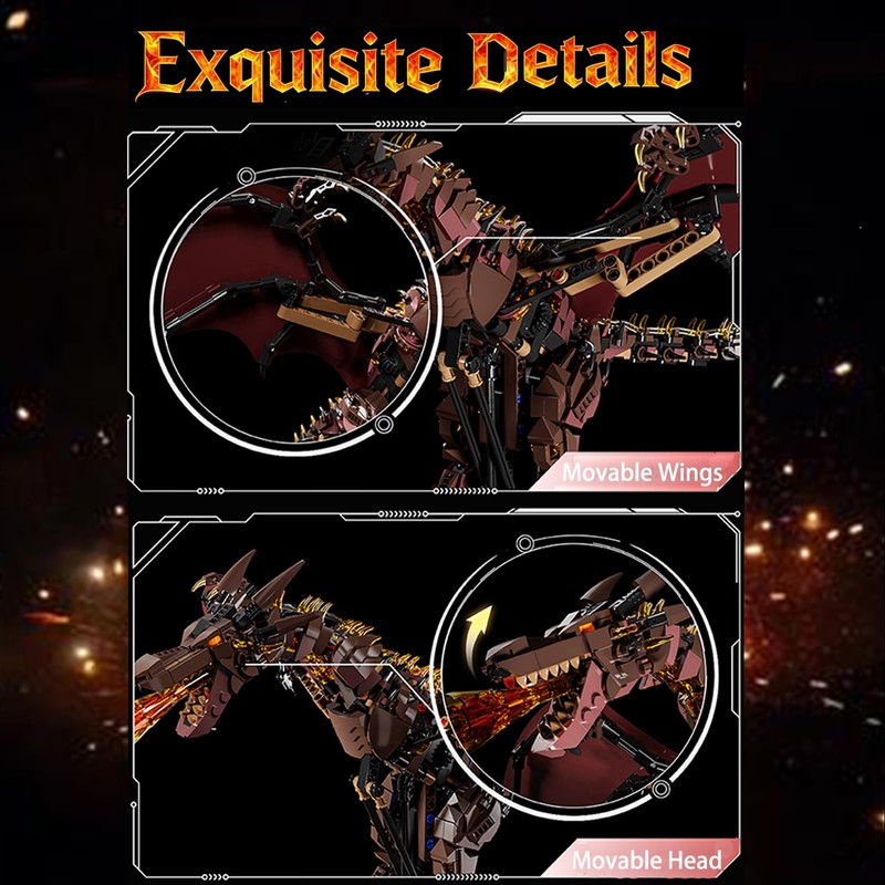 DOLBLOCK Mechanical Fire Dragon Building Blocks Set, Flame Dragon Model