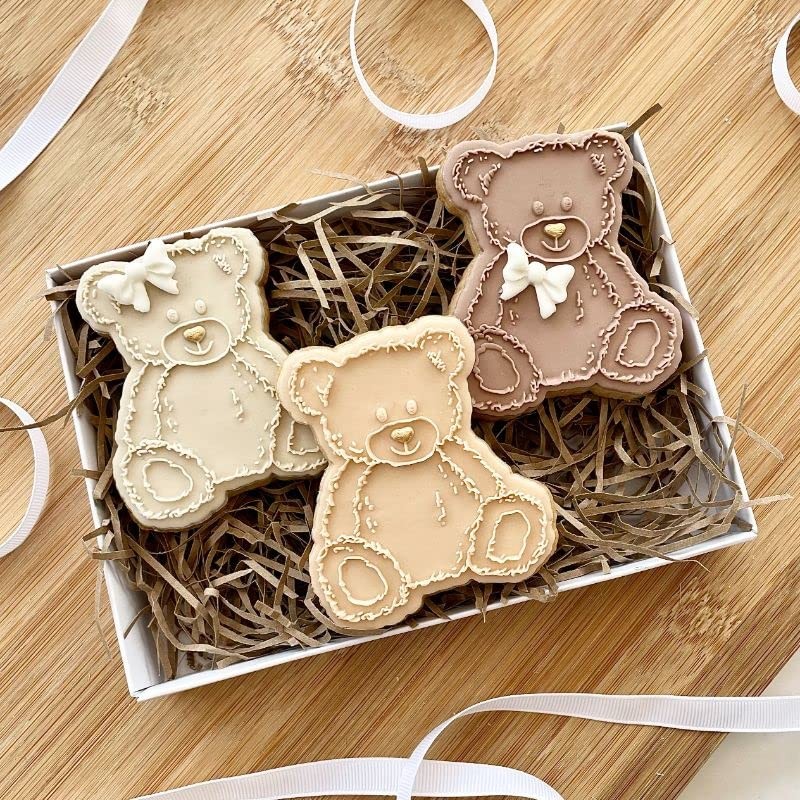 LissieLou Fluffy Sitting Teddy Bear Cookie Cutter and Embosser Baby