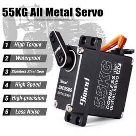 55KG High Torque Servo High Speed HV 8.4V Coreless RC Steering Servo Motors Stainless Steel Gear Low Profile Waterproof RC Crawler Servo for 1/8 1/10 1/12 Scale Cars DIY Robotic - 270 Degree