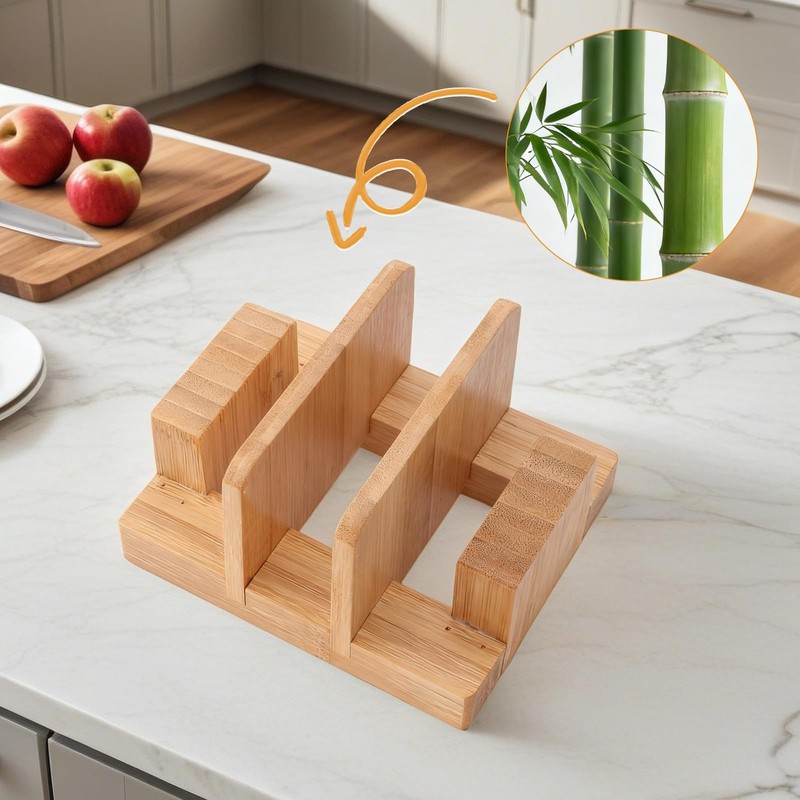 GZLT Bamboo Pot Lid Holder Stand, Cutting Board Organizer and