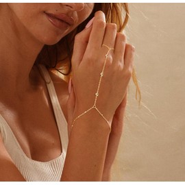 ASCOMY Gold Bracelets for Women 14K Gold Plated Bracelets Cubic Zirconia Charm Bracelet Ring-bracelet Link Bracelet Dainty Jewelry Gift for Her