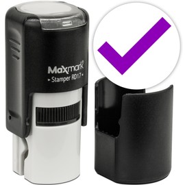 MaxMark Round Self Inking Emoji Stamp - Check - Purple Ink