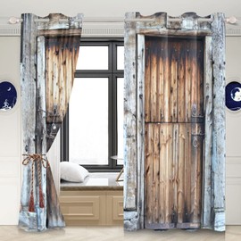 DORCEV Rustic Barn Door Window Curtains, 26x63 inch, 2 Panels, Brown Grey, Polyester, Blackout, Living Room, Bedroom, Kitchen