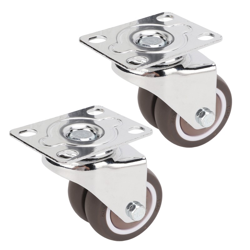 2pcs Caster Wheels Silent 360° Rotation Brake Free TPR Soft