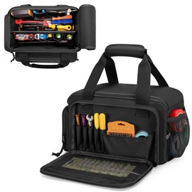 Rexmica 12-Inch Tool Bag with Anti-friction Bottom, Hand Tool Storage Organizer Bag for Men, Tactical Bag, Range Bag, Multi-purpose Work Bag for Repairman, Electrician, Carpenters, Handyman, Black