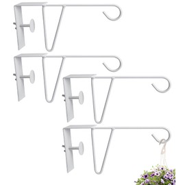 moonoom 4 Pcs Adjustable Vinyl Fence Hooks, Patio Hangers Decorative White Powder Coated Steel Fence Hangers Suitable for Hanging Plants,Lights,Basket (4pcs White)