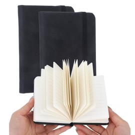 GooDengFull 3 Stück Schwarzes A7 Leder Notizbuch Klein Notebook Pocketbook Kleines Notizbuch Mini Notizbuch Liniert Taschenbuch Mini Notizblock mit Gummiband Lesezeichenkleines Notizbuch mit Register