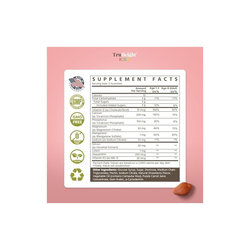 Truheight Kids Suplemento Dietético Multivitamínico Sabor Fresa Gomitas Crecimiento Óseo