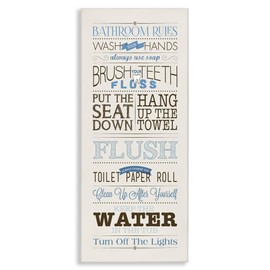 Stupell Industries Rules Blue and Black Print Bathroom, Design by Stephanie Workman Marrott Wall Art, 13x30, Beige