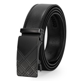 JASGOOD Men Leather Ratchet Sliding Suit Belt with Automatic Buckle 3.5cm Wide，Black