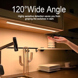 Under Cabinet Light, 50 LED Motion Sensor Light, Wireless Under Counter Lights, Rechargeable Battery Operated Closet Lights, 2 Pack Dimmable 3 Lighting Modes, for Kitchen, Stairs, Closets