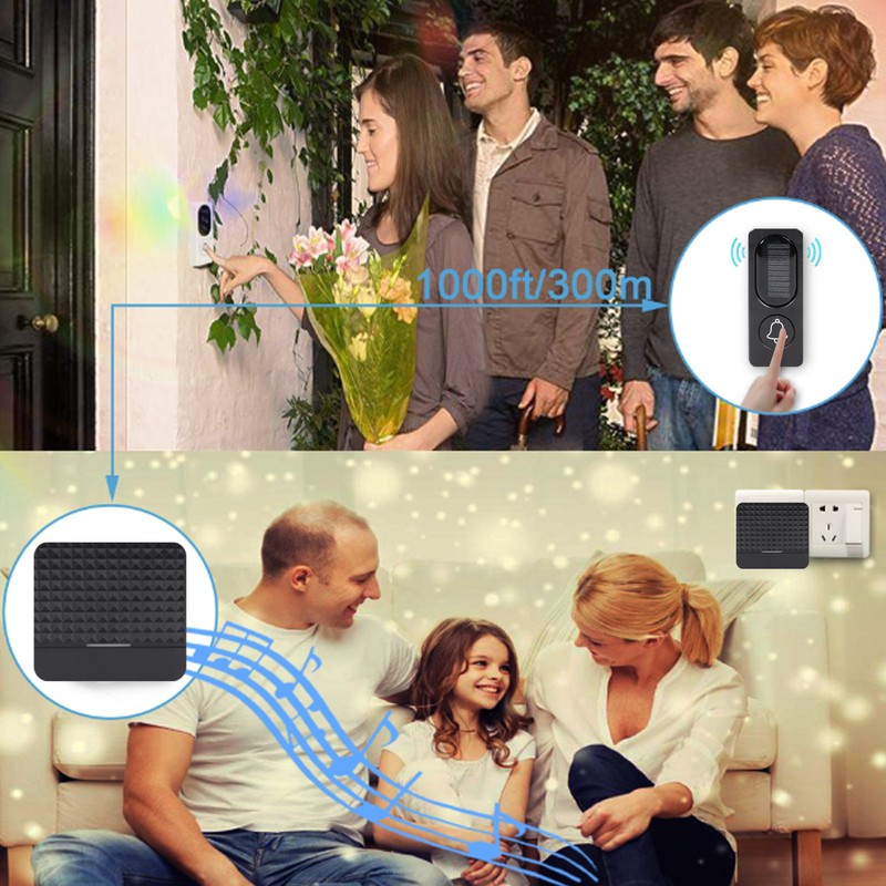 Self Powered Doorbell Black Battery Free Wireless Smart Elderly Pager