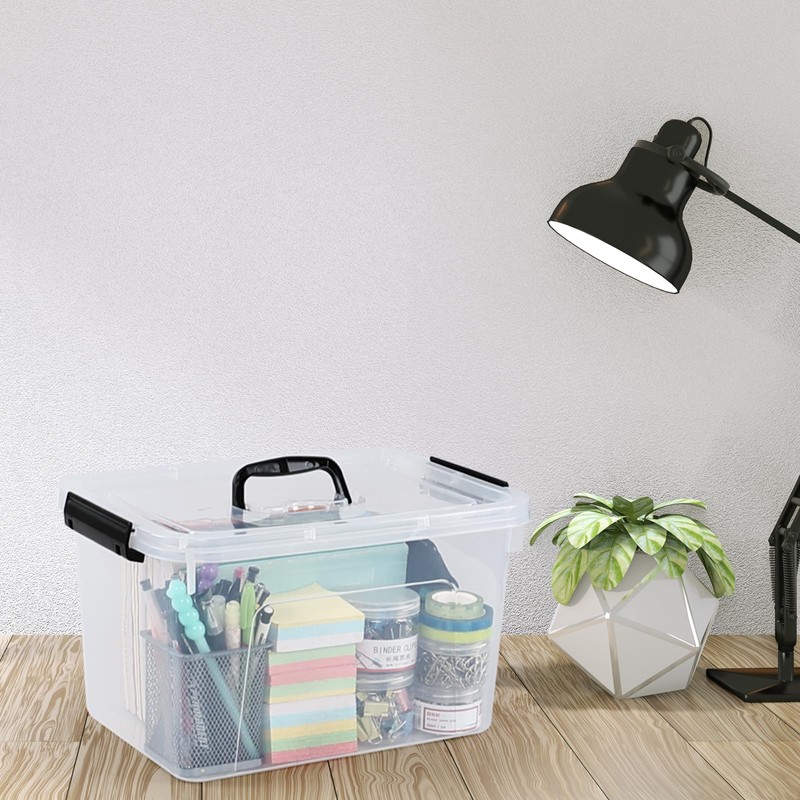 Utiao 4-Pack 10 L Plastic Latching Storage Bin, Clear Storage