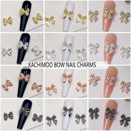 KACHIMOO 120 PCS Bow Nail Charms Silver Gold Black Rose Gold Bowknot Nail Art Charm 3D Alloy Bow Charms for Nail Art Design