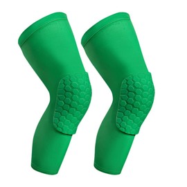 PISIQI Knee Compression Pads Long Leg Sleeve Brace Protection for Basketball, Football & Volleyball (2 Sleeves) (Green, XL)
