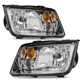 AXLAHA Headlight Assembly for 1999 2000 2001 2002 2003 2004 2005 Volkswagen Jetta MK4 Clear Lens Chrome Housing Amber Reflector Headlamp Replacement Left and Right Pair