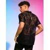 WDIRARA Men's Floral Mesh Tee Top Sheer Round Neck Short