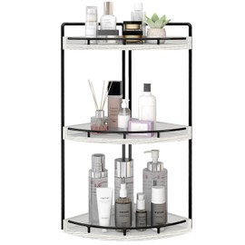Dorhors 3-Tier Corner Bathroom Organizer Countertop for Storage,Counter Tray and Vanity Organizer,Wood Counter Organizer for Kitchen,Bathroom,Dresser (Rustic White)