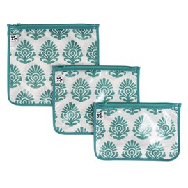 Tiny Twinkle Mess-proof Travel Bags, Airline Compliant, Zipper Closure, Clear Front Pouch, Diaper Bag Packing, Toiletry or Cosmetics Organizer 3 Pack Set (Peacock)