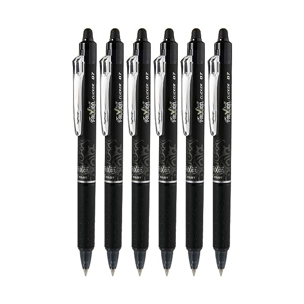 Pilot Black Frixion Clicker Retractable Fine Rollerball Erasable Pens Pen 0.7mm Nib Tip 0.35mm Line BLRT-FR7 (Pack Of 6)