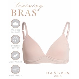 Danskin Girls Training Bra - 3/6 Pack Wirefree Microfiber Molded Cup Bras for Teens with Adjustable Straps (Sizes: 30A-36A), Size 34A, Pink Bliss/White- 6pk
