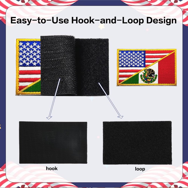 Lyxbone 2 PCS American Mexican Flag Patch,USA Patch Hook and