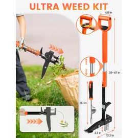 MAKEASY 4-Claw Weed Puller Tool with Long Handle Adjustable 39" to 47", Stand Up Weed Puller Tool for Yard, Gardening Weeding Tool Stainless Steel Claws
