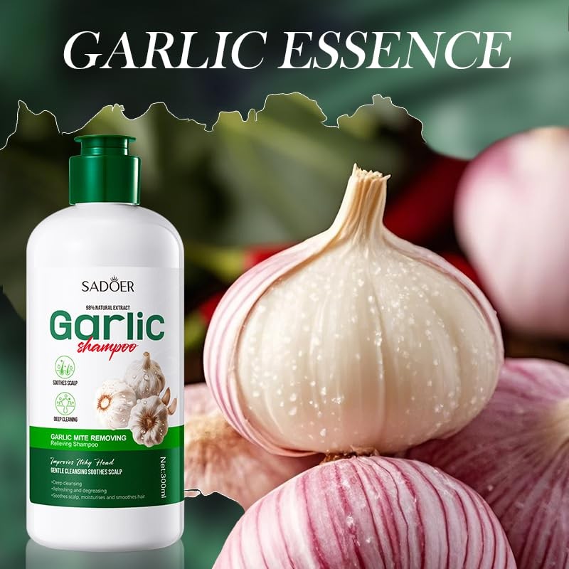 Garlic Shampoo, a natural conditioning formula that gently cleanses the