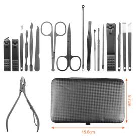 Relota Nail Clippers Set, Stainless Steel, Black, 18-Piece Manicure Set, Black Leather Nail Case, Easy Carry, Nail Set, Nail Case, Beauty Nail Care, Professional Kit for Home, Travel
