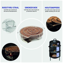 Krumble Round Smoker Box Diameter 20 cm – Round Smoke Box for Smoking Meat, Fish, Cheese or Other Foods in the Grill or Smoker – Stainless Steel