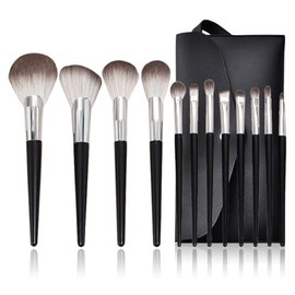 Juego de brochas maquillaje, 12 piezas brocha plateada negra, for sombra ojos en polvo, herramientas belleza multifunción                             