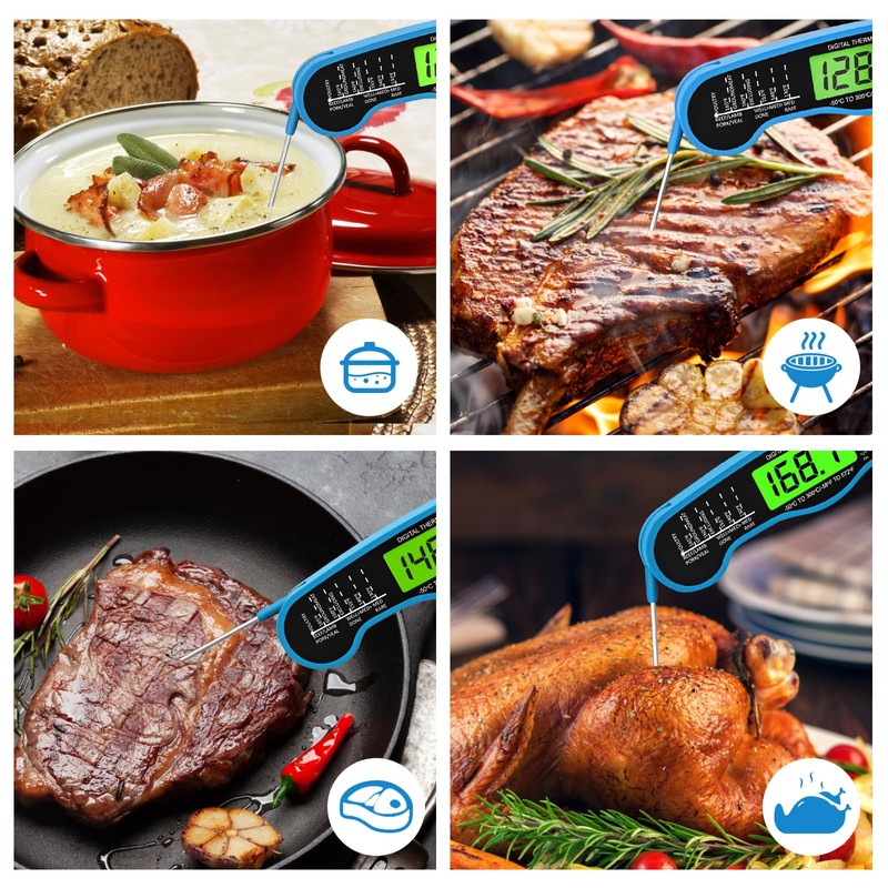 Instant Read Meat Thermometer Digital - Waterproof Food Thermometer with