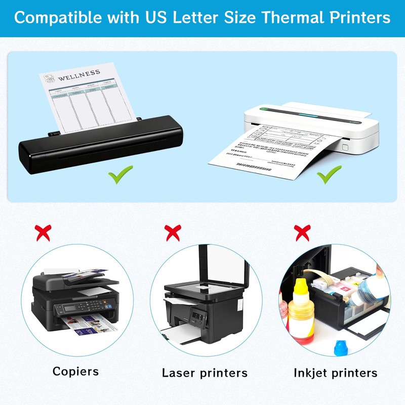 100 Sheets Thermal Printer Paper 8.5 x 11 Inch US