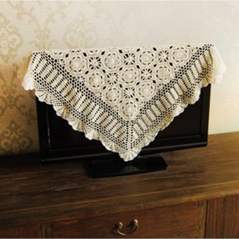 23 Inch Square Beige 100% HANDMADE Crochet Lace Placemats Doilies
