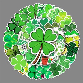 50 Pcs Four Leaf Clover Stickers Cute Green Plant Sticker for Water Bottle Skateboard Refrigerator Luggage Bike Laptop Car,Waterproof Aesthetic Lucky Clover Decals for Teen Adults Girls