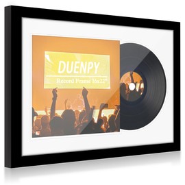 DUENPY Vinyl Record Display Frame 16x22 Inches Display Record Album and 12.5x12.5 Album Cover Art（White Bottom Mat） Wall Mount