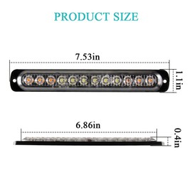 2pcs 12LED Amber and White Led Light-Head Emergency Beacon Hazard Warning Light Flashing Strobe Light Bar Universal for Construction Vehicle Car Truck Trailer 12-24V