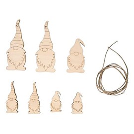 Rayher Wooden Gnome Decoration, Pack of 7, 2.5 - 9 cm + 0.5 m Cord, Christmas Decoration, FSC Certified Wood, Natural, 46625505