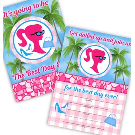 POP parties Pink Gingham Glamour Girl Party Invitations - 12 Invitations + 12 Envelopes - Glamour Girl Party Supplies - Glamour Girl Party Decorations - Invitations 12ct