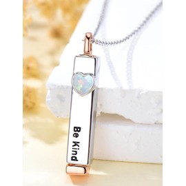 Lypic Be Kind Of A B Necklace 925 Sterling Silver Hidden Message Necklace for Women 3D Vertical Bar Pendant Necklace Olivia Jewelry for Women (White Opal)