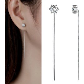 Pendientes Largos de Plata 925 para Niñas con Zirconia AAA, Diseño Elegante, Regalo Ideal para Cumpleaños y Ocasiones Especiales