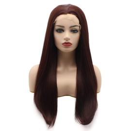 Meiyite Hair Straight Long 24inch Auburn Heat Resistant Heavy Density Realistic Synthetic Lace Front Wigs