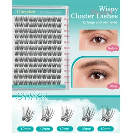Obeyalash Eyelash Extensions Natural 12mm False Eyelashes Natural Look D Curl Cluster Lashes Wispy Lash Clusters Transparent Band False Eyelashes Individual DIY at Home (D Curl