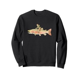 Cowgirl Riding Trout Funny Fishing Rodeo Western Art Sweatshirt