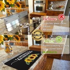 Glass Cooktop Protector - Large Glass Stove Top Cover Protector Stove Top Covers, Yellow Kitchen Decor Sunflower Accessories, Foldable Prevent Scratching Expands Usable Space Thick Rubber 28.5×20.5 in