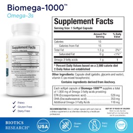 Biotics Research Biomega-1000™ Omega 3 Fish Oil with EPA/DHA -Omega-3 Fatty Acids 1000 mg- Highly Concentrated Fish Oil for Women & Men –Supports Immune, Brain & Heart Health–90 Softgels