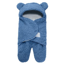 YBB Baby Swaddling, Newborn Swaddling, Baby Sleeping Bag, Baby Clothes, Spring, Autumn, Winter, Baby Shower, Outing, Comes with Foot, Hooded, Cold Protection, Warm, Soft, Cute, Fluffy, Fluffy, Huggable Futon, For Photography (Blue)