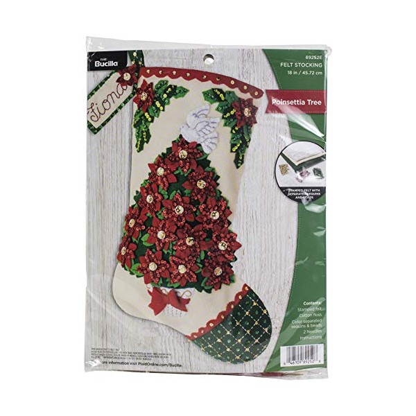 Bucilla, Poinsettia Tree, Felt Applique Christmas Stocking Kit, 18""" (89252E)
