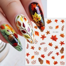 8 Sheets Fall Nail Stickers for Nail Art 3D Self-Adhesive Pumpkin Nail Art Stickers Autumn Maple Leaf Pine Cones Ginkgo Nail Decals Thanksgiving Day Nail Design Sticker for Women Nails Decoration