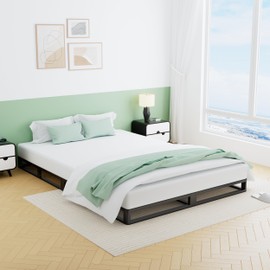 VIPSHOW 5 Inch Queen Metal Bed Frame Round Corner Low Platform Bed Frames 3500 LBS Heavy Duty Steel Slats Support Mattress Foundation No Box Spring Needed, Noise Free, Easy Assembly, Black